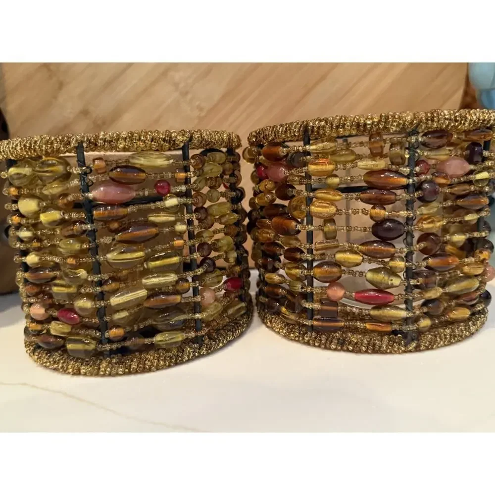 Pottery Barn Madura Votive Candle Wall Sconce Amber Beaded Lot Of 2